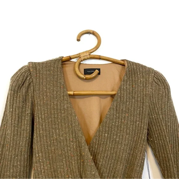 Revolve | Majorelle‎ | Brown Ribbed Wrap Cropped Sweater Size XS - Picture 3 of 9